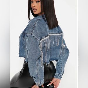 NWT Rhinestone Fringe Denim Trucker Jacket Size Small Fashion Nova